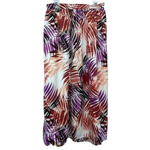 Jessica London Multicolor Palm Leaf Print Midi Skirt Fully Lined Flattering 12W